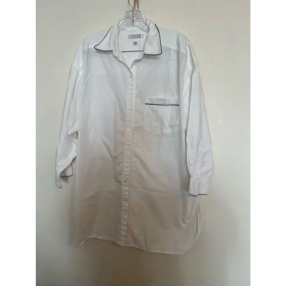 Victoria's Secret White Button-Down Night Gown with Navy Piping